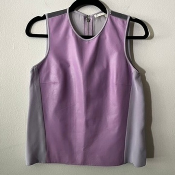 Jonathan Simkhai Leather and Silk Crew‎ Neck Sleeveless Blouse Purple size small - Picture 4 of 10